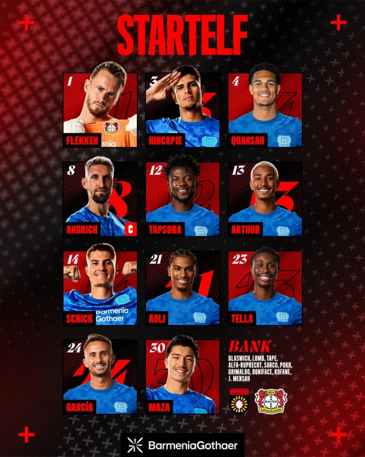 开云体育下载-滕帅正式比赛首战，药厂德国杯首发：宽萨、希克、安德里希出战